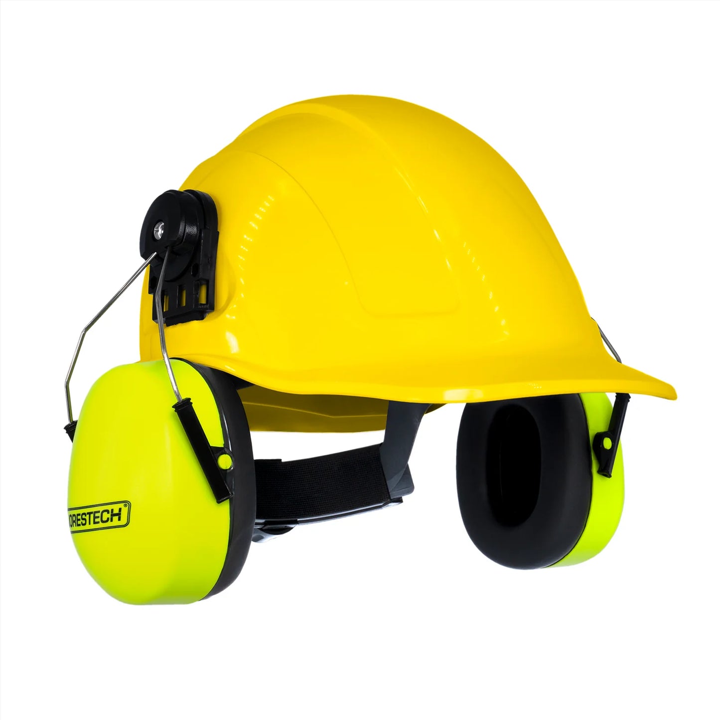 Cap-Style Hard Hat Kit with Mountable Lime Earmuffs – Full Head and Hearing Protection, ANSI Certified