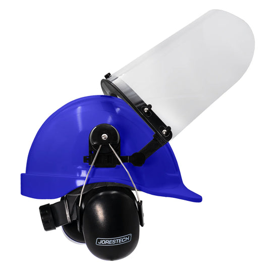 Hard Hat Safety Combo – Cap-Style Hard Hat with Clear Face Shield and Black Earmuffs