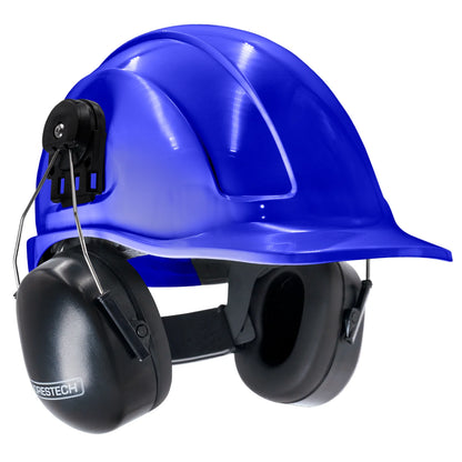 Cap-Style Hard Hat Kit with Mountable Black Earmuffs – Full Head and Hearing Protection, ANSI Certified