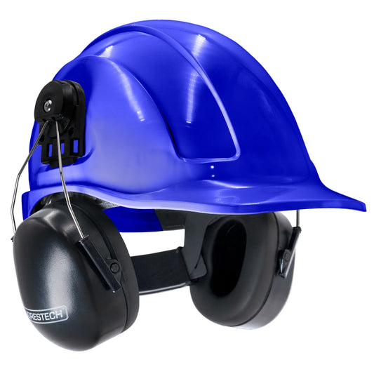 Cap-Style Hard Hat Kit with Mountable Black Earmuffs – Full Head and Hearing Protection, ANSI Certified