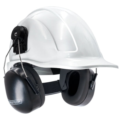 Cap-Style Hard Hat Kit with Mountable Black Earmuffs – Full Head and Hearing Protection, ANSI Certified