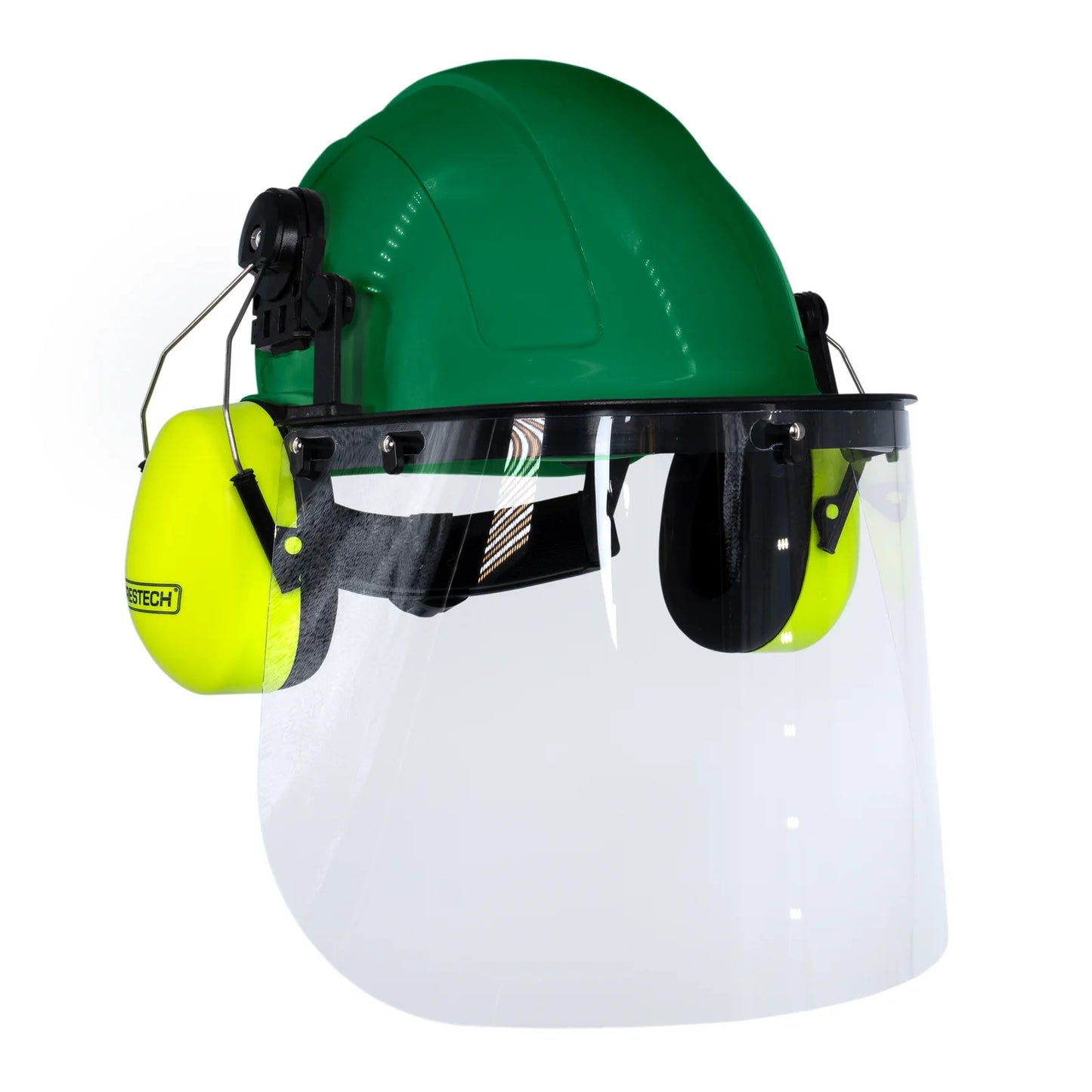Hard Hat Safety Combo – Cap-Style Hard Hat with Clear Face Shield and Lime Earmuffs