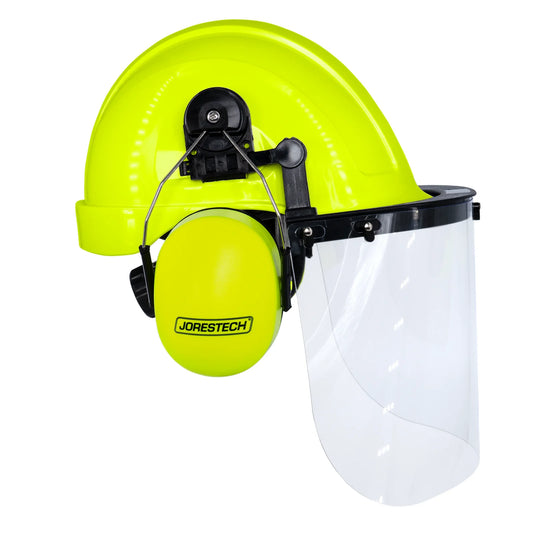 Hard Hat Safety Combo – Cap-Style Hard Hat with Clear Face Shield and Lime Earmuffs