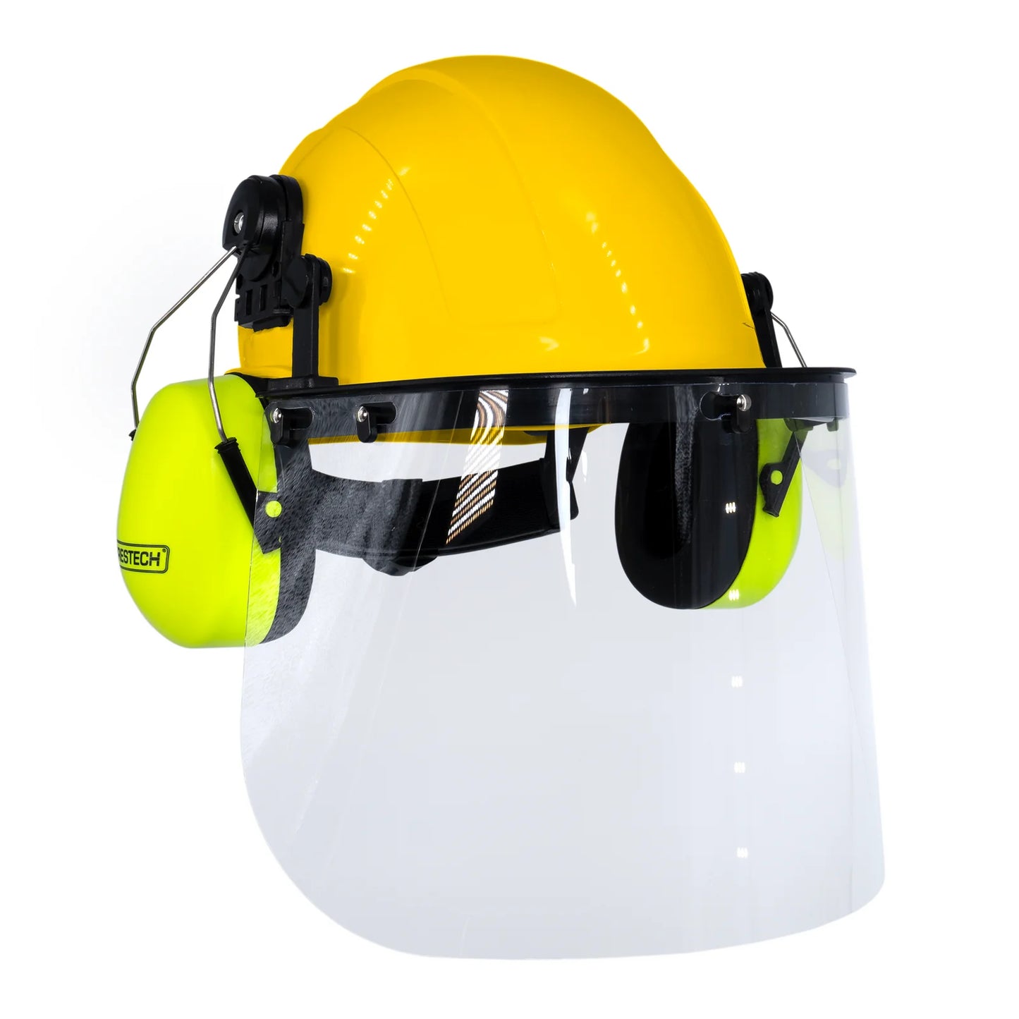 Hard Hat Safety Combo – Cap-Style Hard Hat with Clear Face Shield and Lime Earmuffs