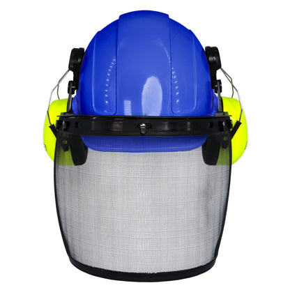 All-in-One Safety Combo – Hard Hat with Face Shield and Lime Earmuffs for Full Protection