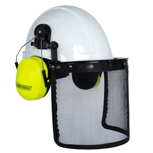 All-in-One Safety Combo – Hard Hat with Face Shield and Lime Earmuffs for Full Protection