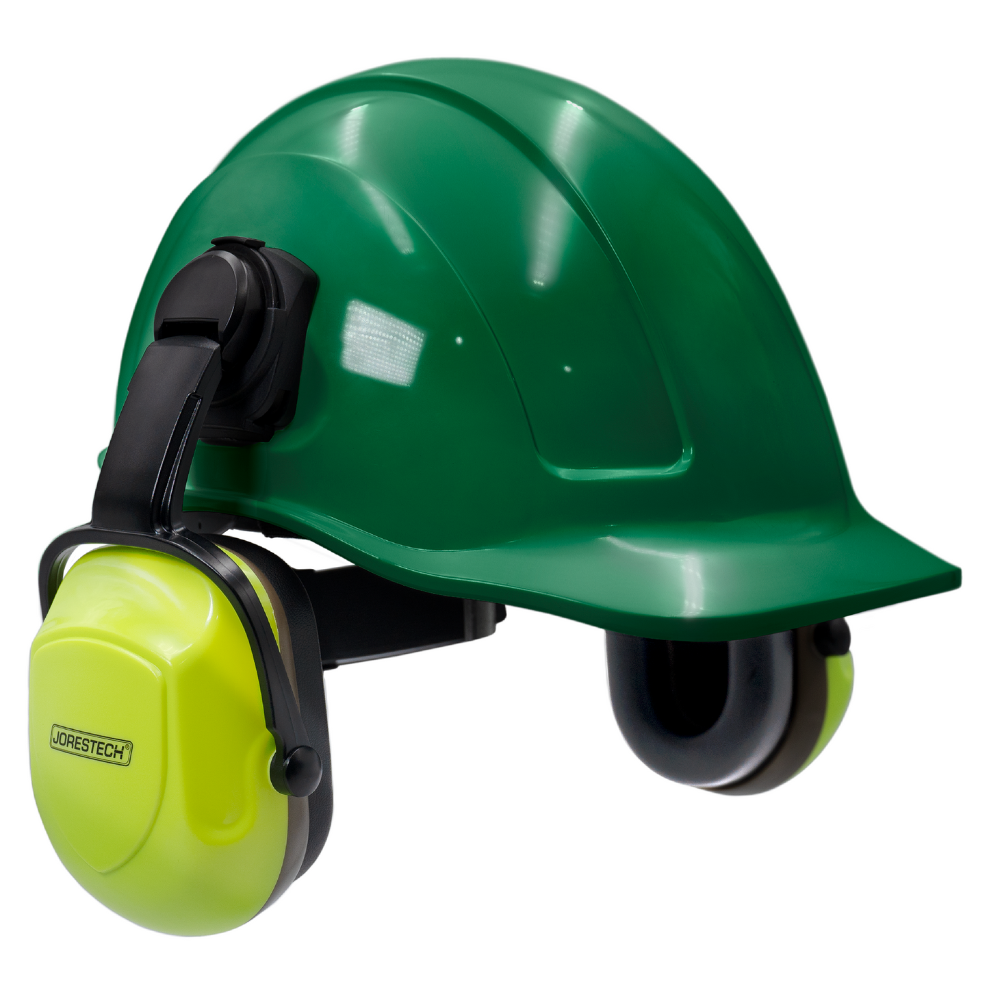 Hard Hat with Lime Earmuffs – ANSI-Certified Head & Hearing Protection with Adjustable Fit