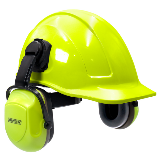 Hard Hat with Lime Earmuffs – ANSI-Certified Head & Hearing Protection with Adjustable Fit