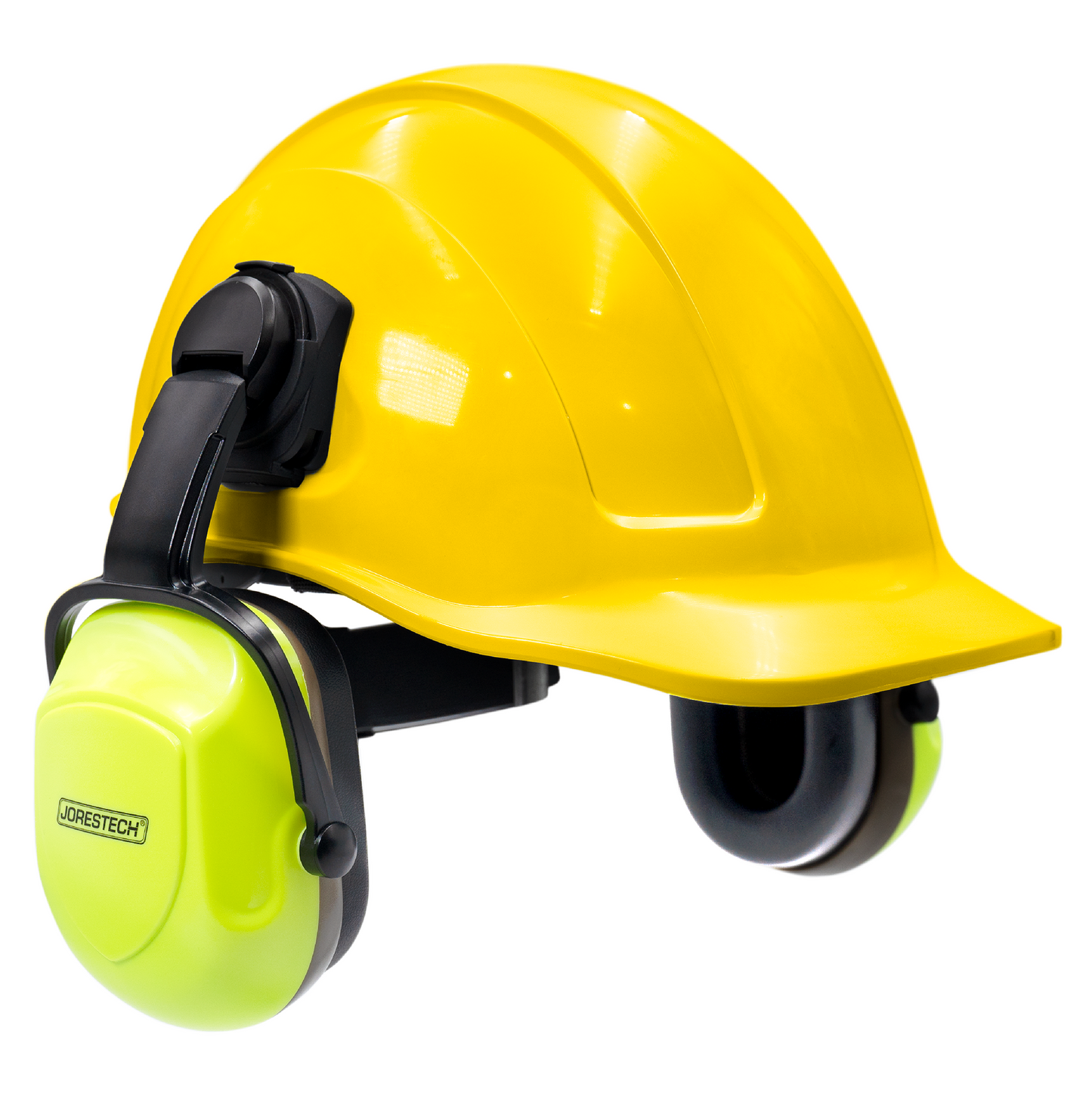Hard Hat with Lime Earmuffs – ANSI-Certified Head & Hearing Protection with Adjustable Fit