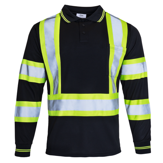 High-Visibility Two-Tone Reflective Long-Sleeve Polo Shirt