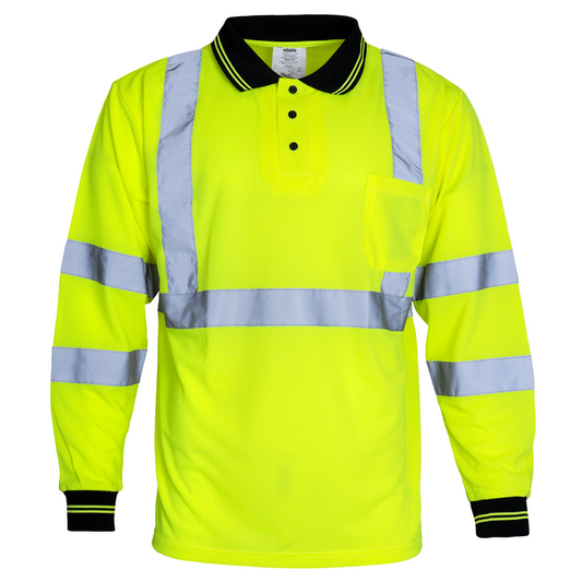High-Vis Reflective Long-Sleeve Safety Polo Shirt – ANSI Compliant, Breathable,