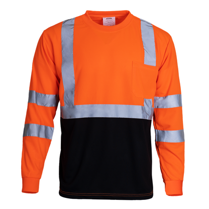 Stain-Concealing Design, ANSI Class 3 High-Visibility Safety Long Sleeve Shirt – Breathable with Reflective Stripes (5-PACK)