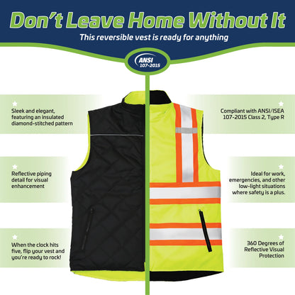 Reversible Insulated Safety Vest – ANSI Certified, Waterproof & Stylish