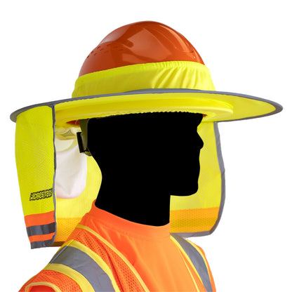 Hi-Vis Hard Hat Sun Shade with Neck Drape – Full Brim UV Protection and 360° Reflectivity
