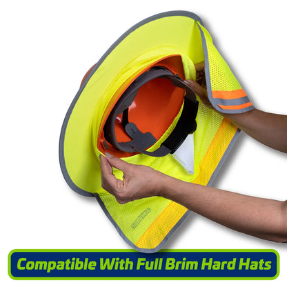 Hi-Vis Hard Hat Sun Shade with Neck Drape – Full Brim UV Protection and 360° Reflectivity