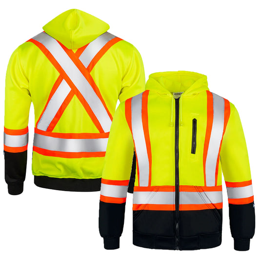 Hi Viz ANSI Class 3 Reflective Hoodie with X on the Back – High-Visibility, Warmth & Style