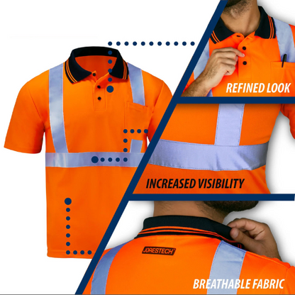 High-Visibility Reflective Short Sleeve Work Safety Polo Shirt