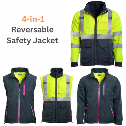 Women's 4-in-1 Reversible High-Visibility Jacket – ANSI Class 3, Insulated & Weatherproof