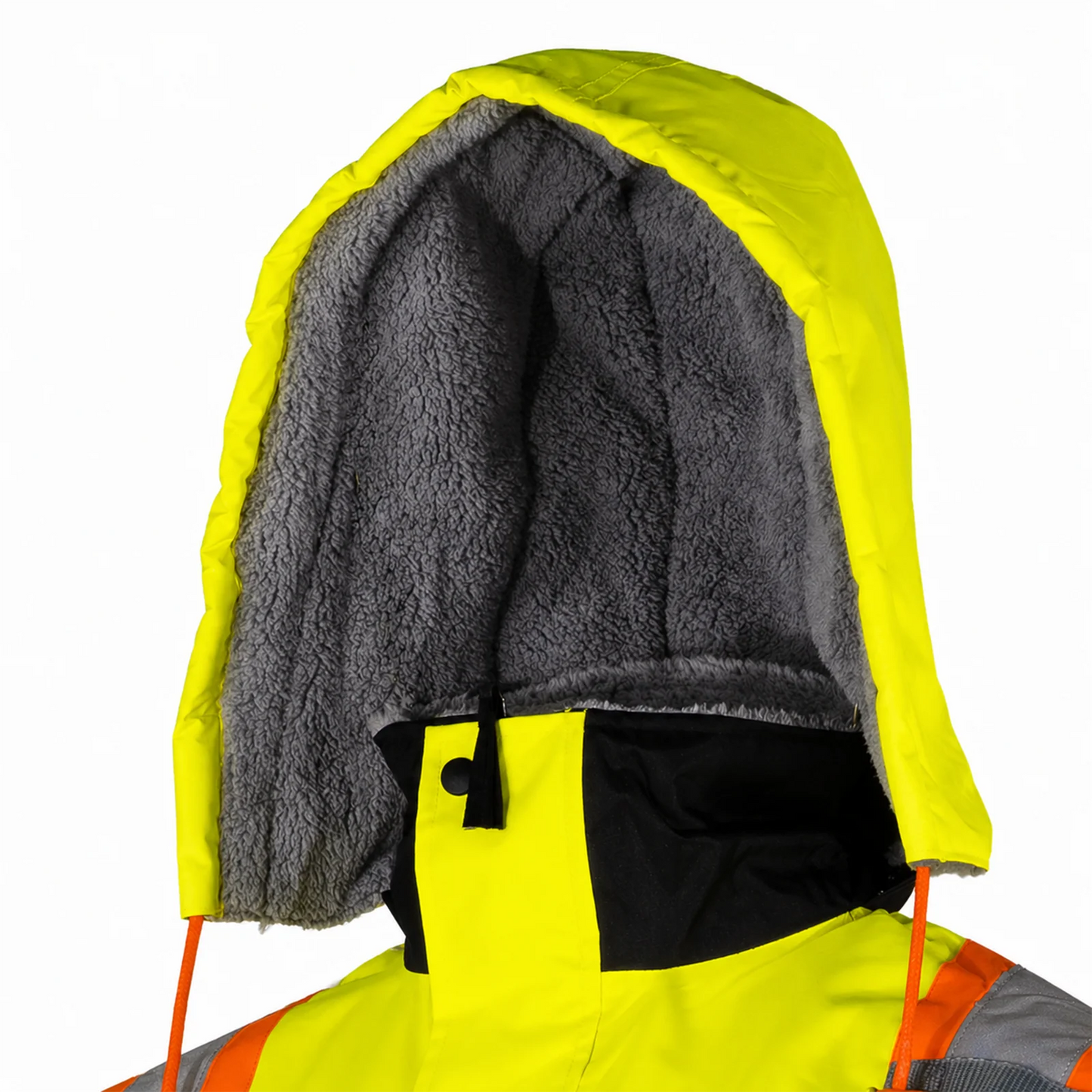 Hi-Vis X-Back Two-Tone Safety Bomber Jacket, ANSI Class 3 Type R, CSA Z96 Class 2 Level 2, Sherpa Faux Fleece Lined, Weather-Resistant Work Jacket with Hideaway Hood