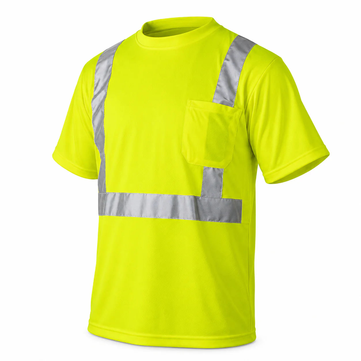 High Visibility Safety T-Shirt, ANSI/ISEA Compliant Class 2 Type R, Moisture-Wicking Birdseye Fabric with Breathable Mesh Panels and Chest Pocket