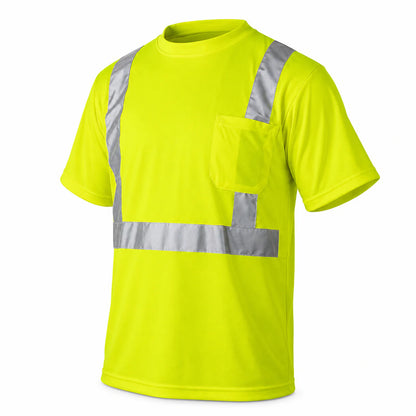 High Visibility Safety T-Shirt, ANSI/ISEA Compliant Class 2 Type R, Moisture-Wicking Birdseye Fabric with Breathable Mesh Panels and Chest Pocket
