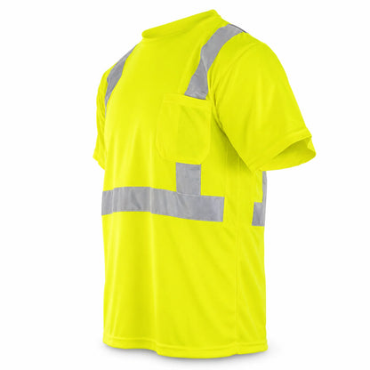 High Visibility Safety T-Shirt, ANSI/ISEA Compliant Class 2 Type R, Moisture-Wicking Birdseye Fabric with Breathable Mesh Panels and Chest Pocket