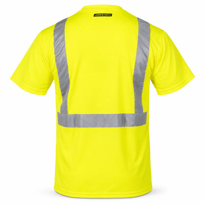 High Visibility Safety T-Shirt, ANSI/ISEA Compliant Class 2 Type R, Moisture-Wicking Birdseye Fabric with Breathable Mesh Panels and Chest Pocket