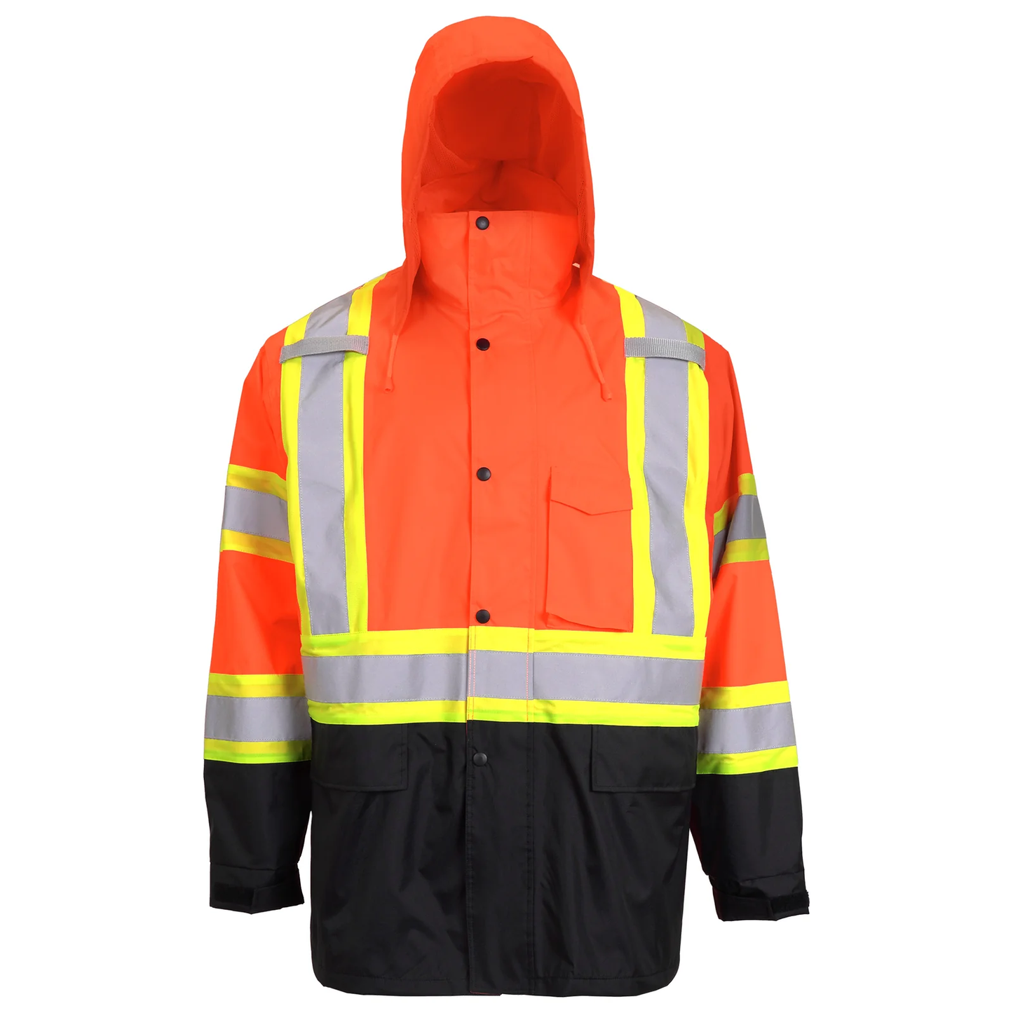 X-on-the-Back High-Visibility Waterproof Rain Jacket – ANSI & CSA Compliant, Windproof & Reflective
