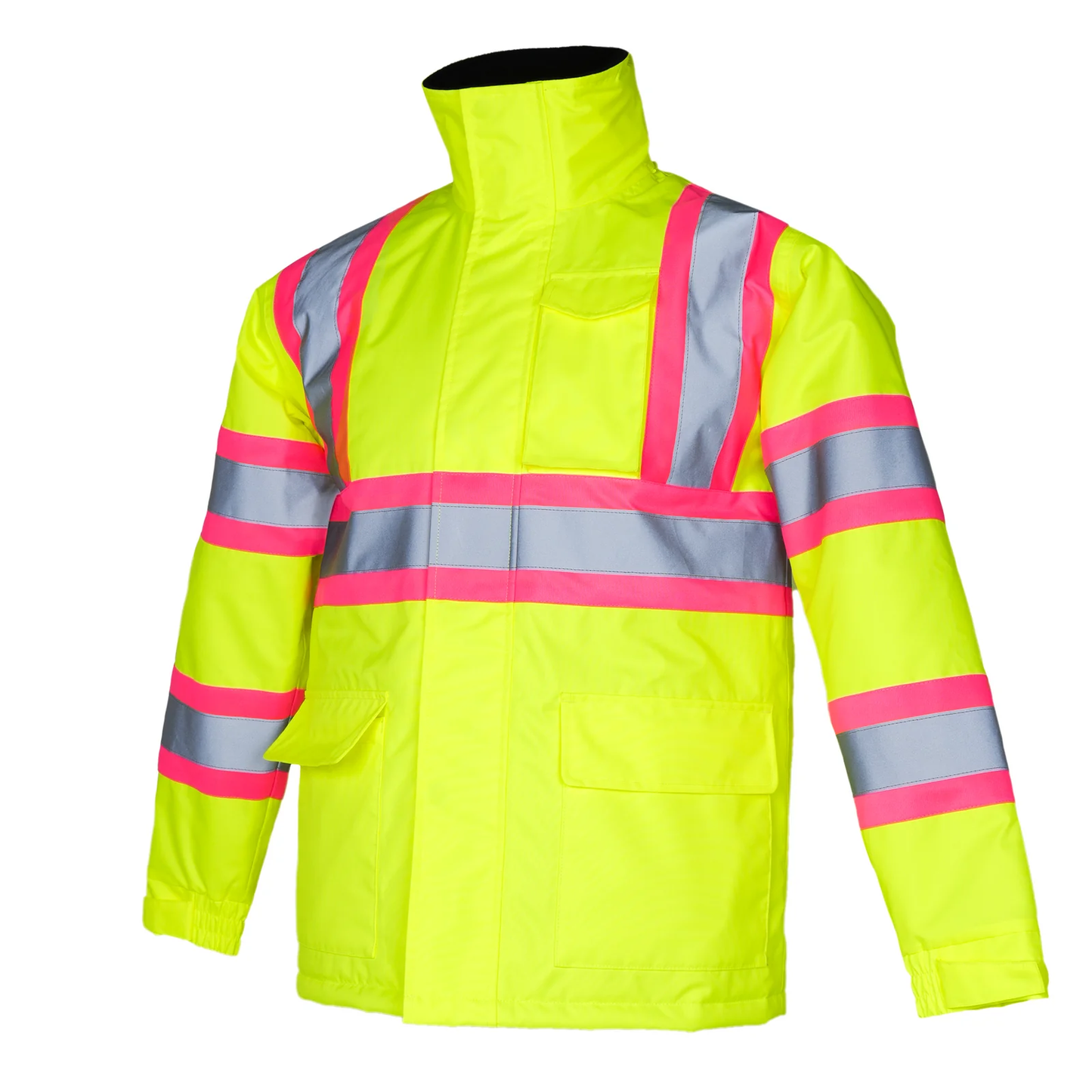 Women's ANSI Class 3 Waterproof Insulated Safety Jacket – Hi-Vis with Pink Contrast