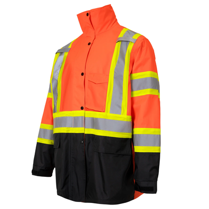 X-on-the-Back High-Visibility Waterproof Rain Jacket – ANSI & CSA Compliant, Windproof & Reflective