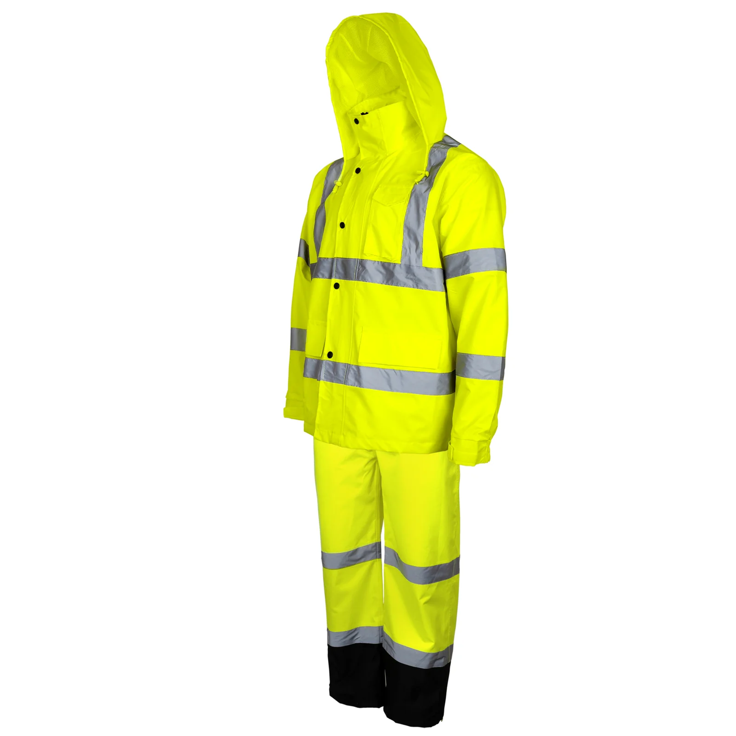 High-Visibility Waterproof Rain Set – ANSI Class 3 Safety Jacket paired with Overall Pants