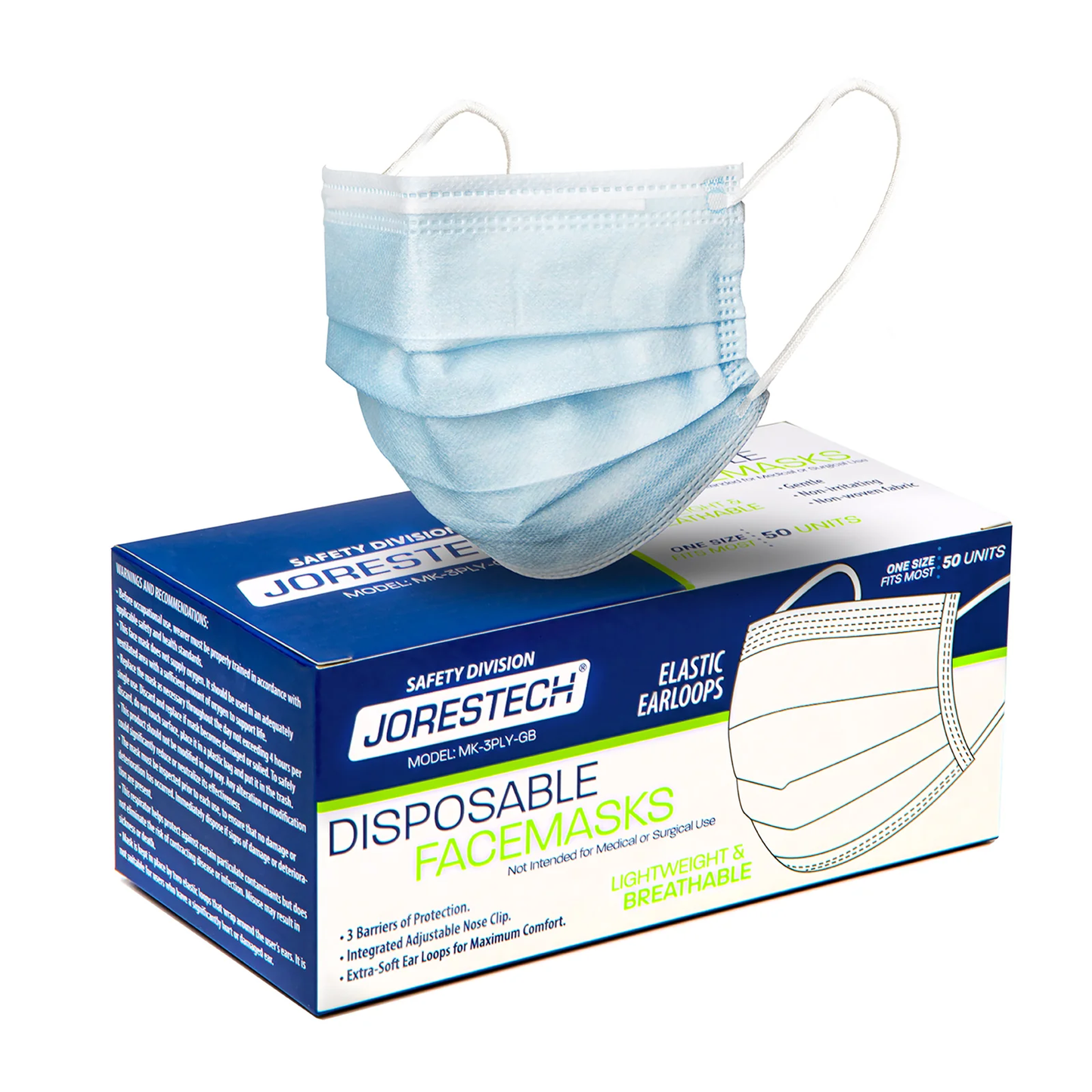 Lightweight 3-Layer Face Mask – Breathable Protection with Adjustable Fit (Pack of 50)