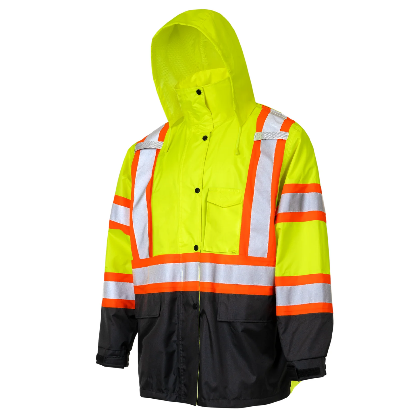 X-on-the-Back High-Visibility Waterproof Rain Jacket – ANSI & CSA Compliant, Windproof & Reflective