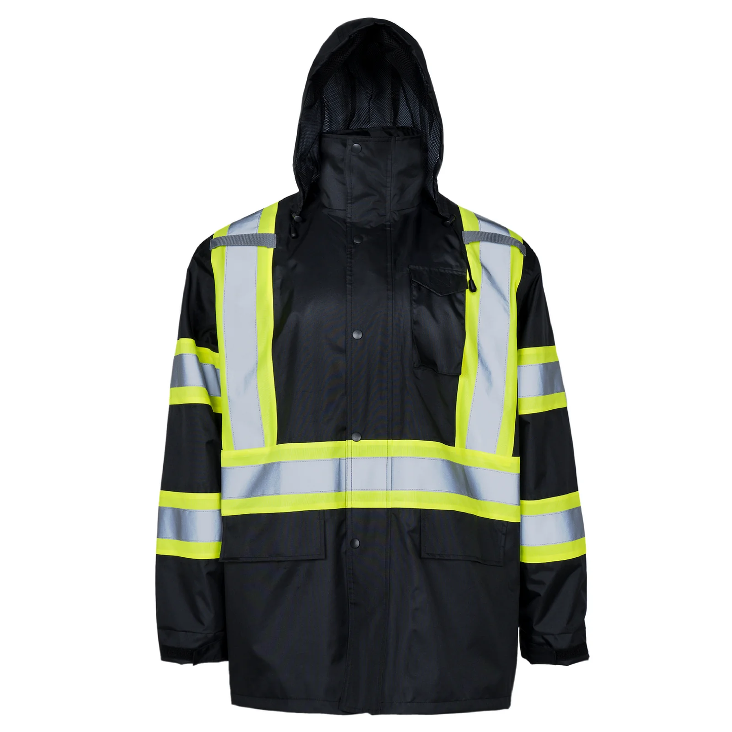 X-on-the-Back High-Visibility Waterproof Rain Jacket – ANSI & CSA Compliant, Windproof & Reflective