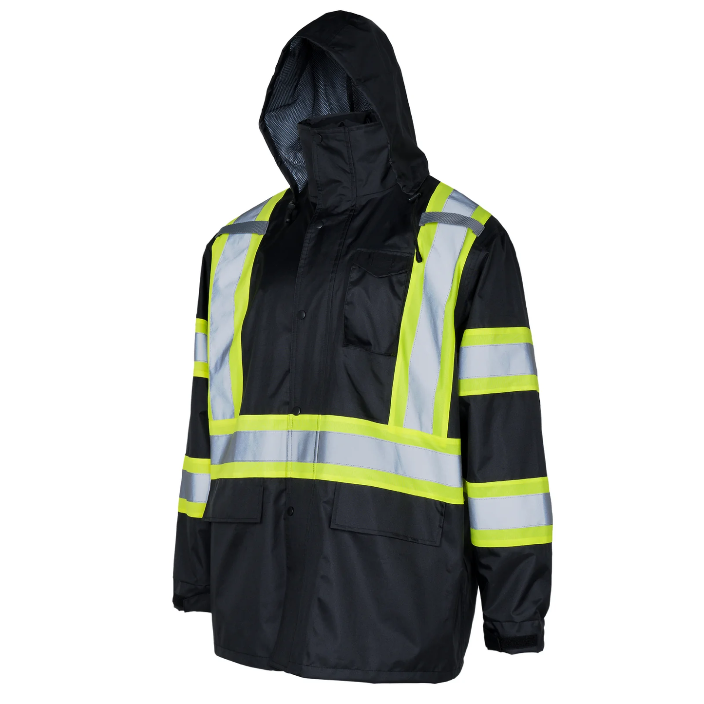 X-on-the-Back High-Visibility Waterproof Rain Jacket – ANSI & CSA Compliant, Windproof & Reflective