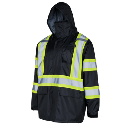 X-on-the-Back High-Visibility Waterproof Rain Jacket – ANSI & CSA Compliant, Windproof & Reflective