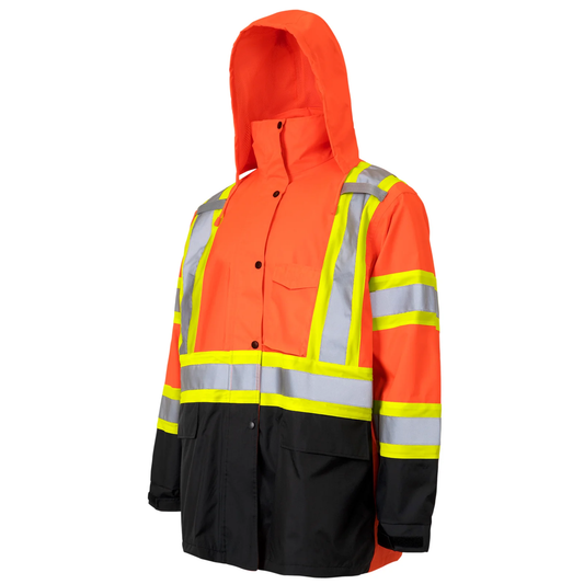 X-on-the-Back High-Visibility Waterproof Rain Jacket – ANSI & CSA Compliant, Windproof & Reflective