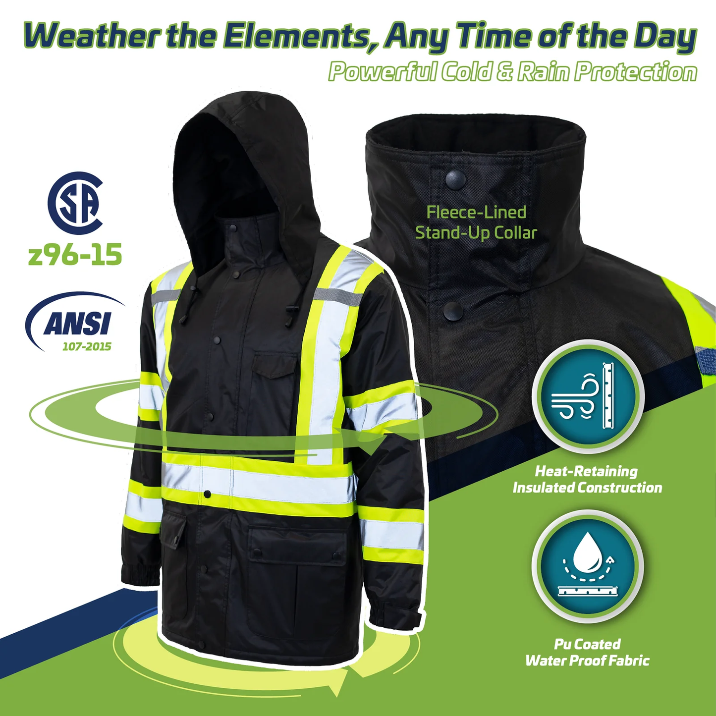 ANSI Class 3 High-Visibility Insulated Safety Jacket – Waterproof & Reflective