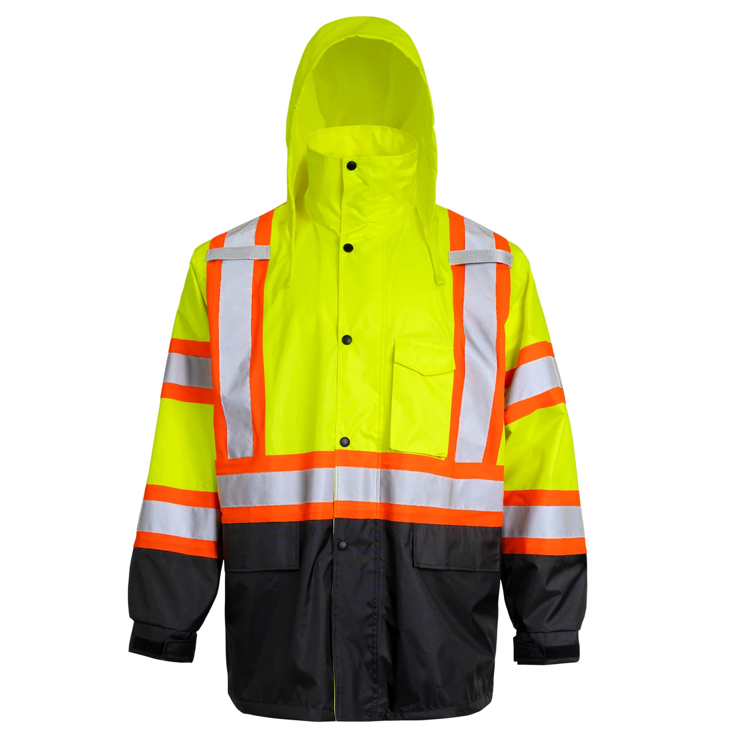 X-on-the-Back High-Visibility Waterproof Rain Jacket – ANSI & CSA Compliant, Windproof & Reflective