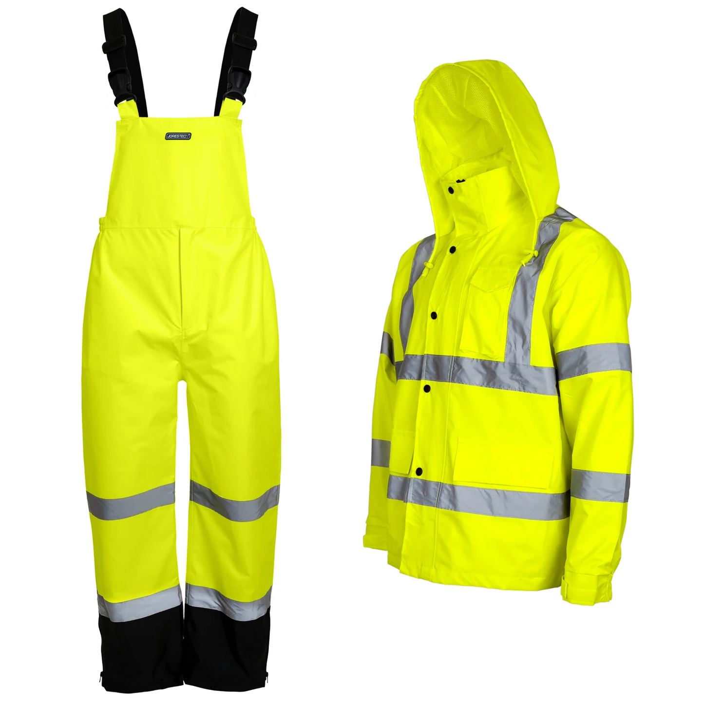 High-Visibility Waterproof Rain Set – ANSI Class 3 Safety Jacket paired with Overall Pants