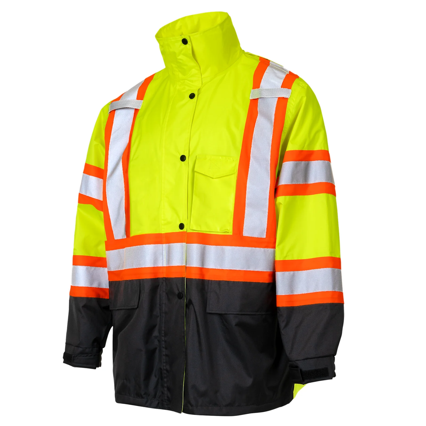 X-on-the-Back High-Visibility Waterproof Rain Jacket – ANSI & CSA Compliant, Windproof & Reflective