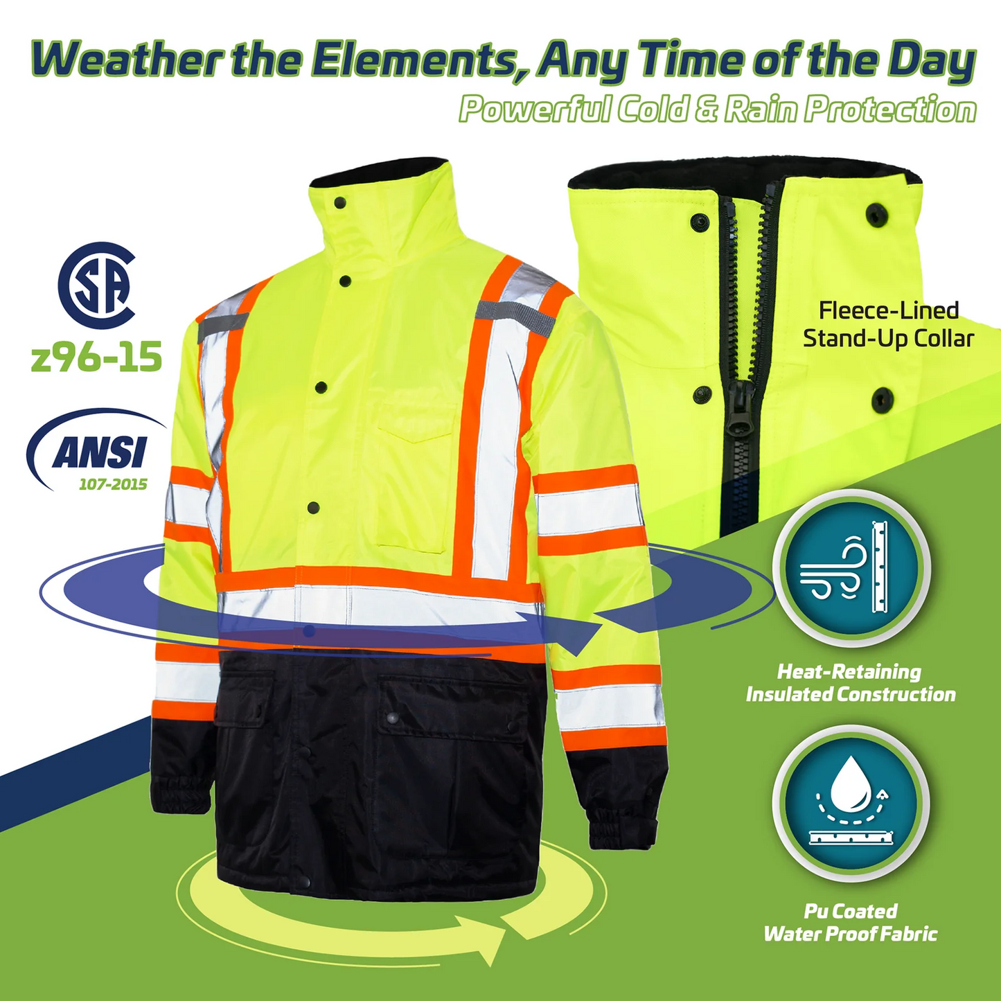 ANSI Class 3 High-Visibility Insulated Safety Jacket – Waterproof & Reflective