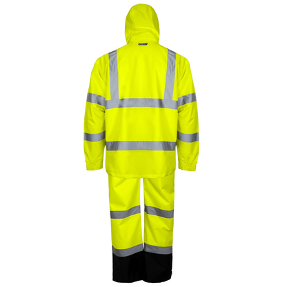 High-Visibility Waterproof Rain Set – ANSI Class 3 Safety Jacket paired with Overall Pants